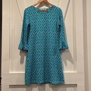 Barbara Gerwit Blue and Green Print 3/4 Sleeve Dress Size Small